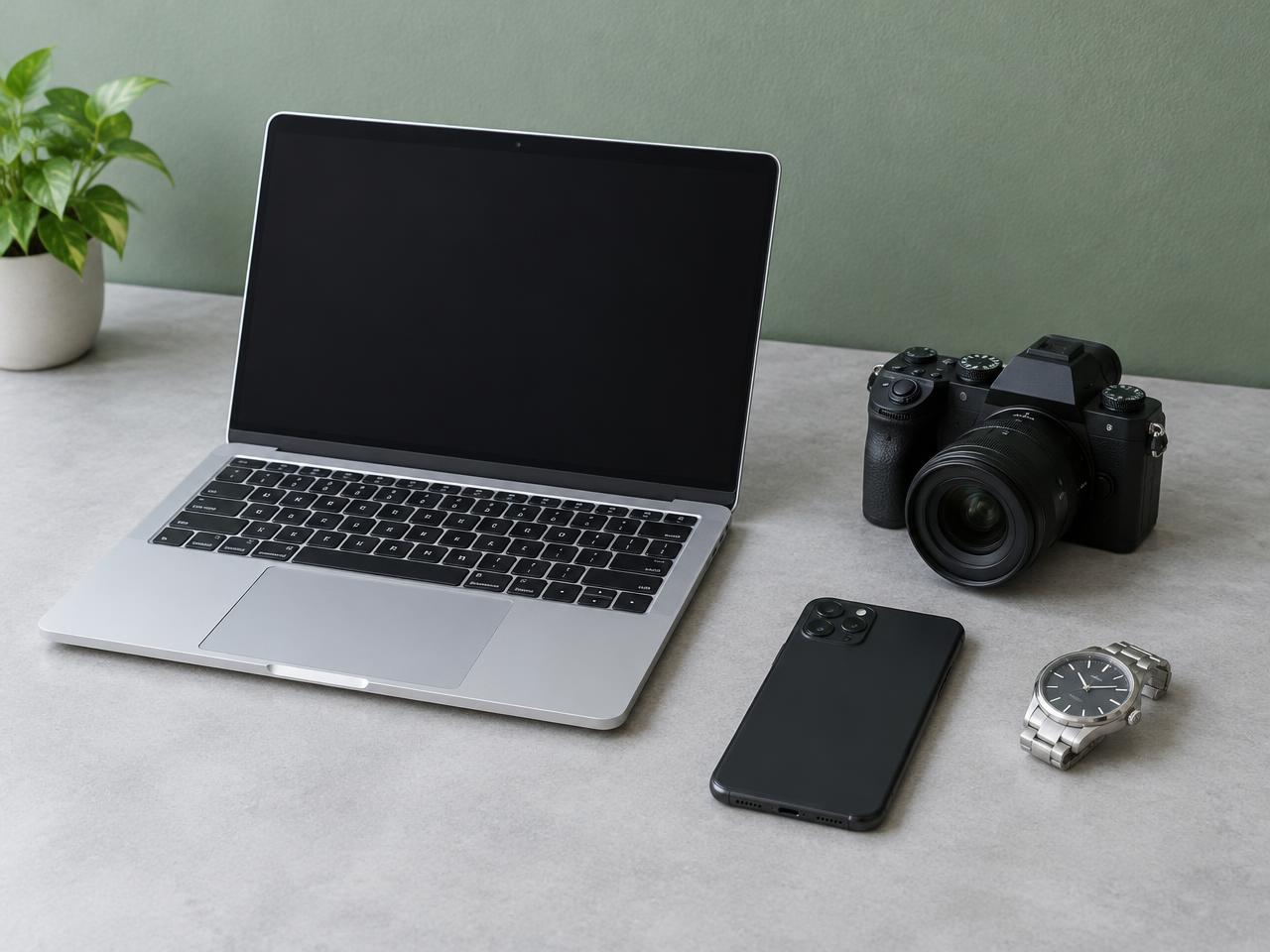 Illustrative laptop, phone, camera and watch for a direct-sale estimate